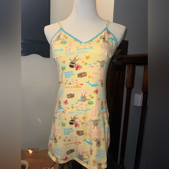 MUDD - Vintage 90’s Yellow and blue mini slip dress with tropical beach design - Picture 1 of 7